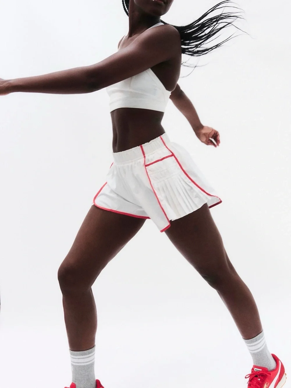 FP Movement by Free People White Athletic Shorts with Red Trim